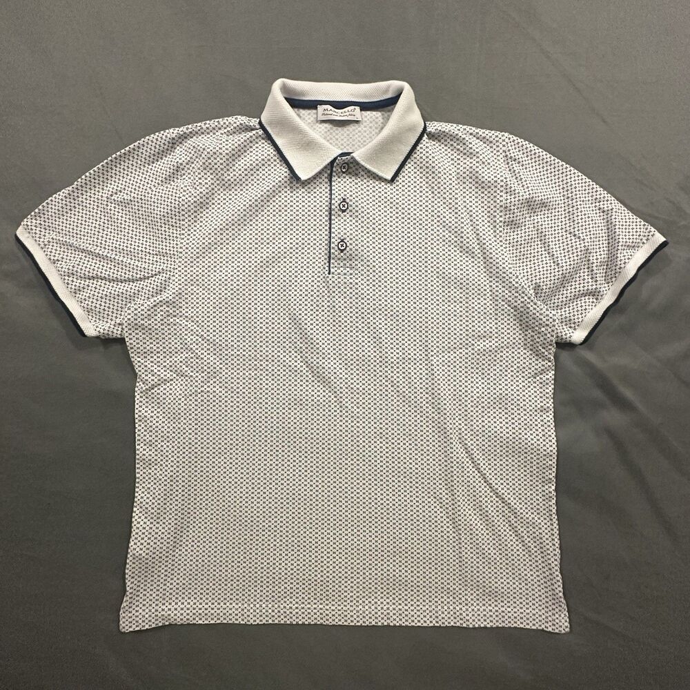 Marcello Polo Mens L Italian Fabric 100% Cotton Geometric Shirt Golf Cuff Sleeve